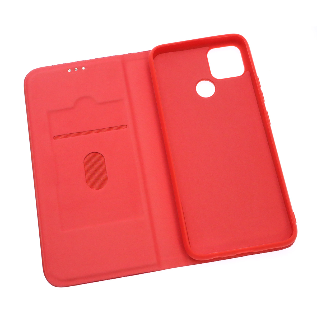 Чехол книжка MESH для Realme C25, C25S, текстиль, силикон, бархат, визитница, цвет красный