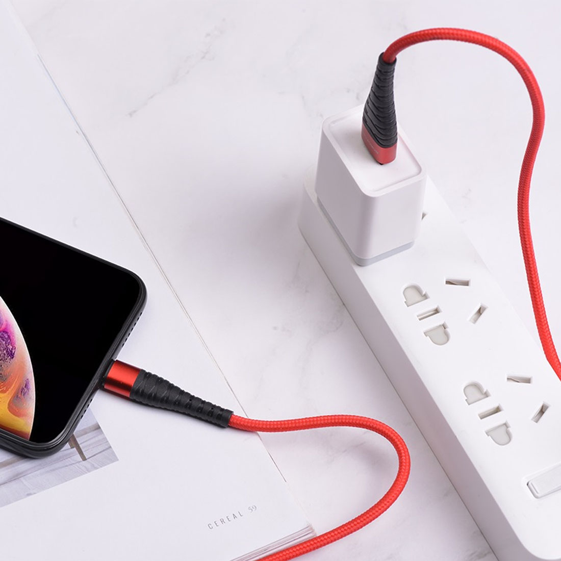 Кабель BOROFONE BX32 Munificent Lightning 8 pin, 2.4A, длина 1 метр, цвет красный