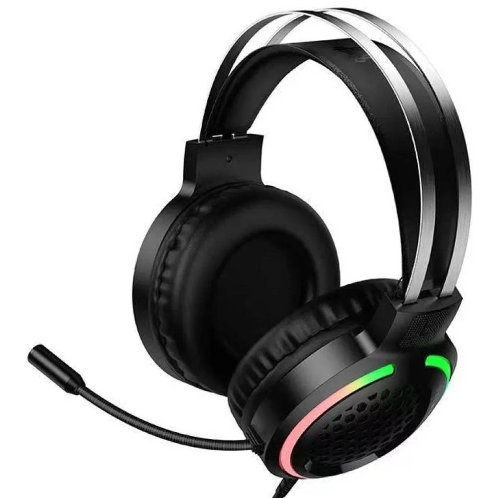 Игровая гарнитура (наушники с микрофоном) проводная, полноразмерная, HOCO W112, RGB подсветка, цвет черный
