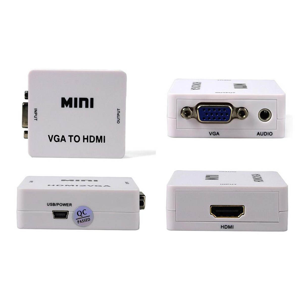 Переходник, конвертер, преобразователь видеосигнала VGA на HDMI, цвет белый.