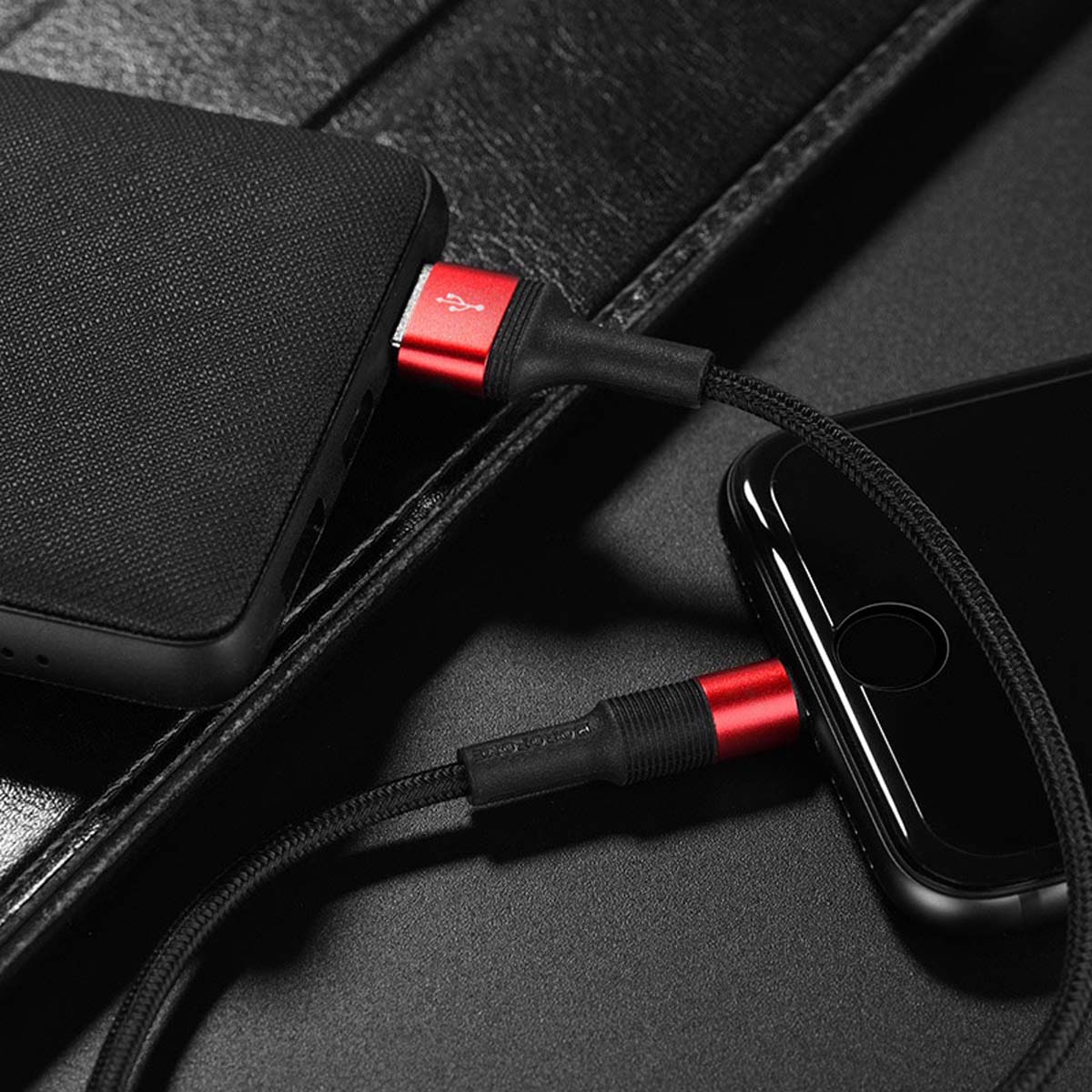 Кабель BOROFONE BX21 Outstanding APPLE Lightning 8 pin, 2.4A, длина 1 метр, нейлоновая оплетка, цвет черно красный