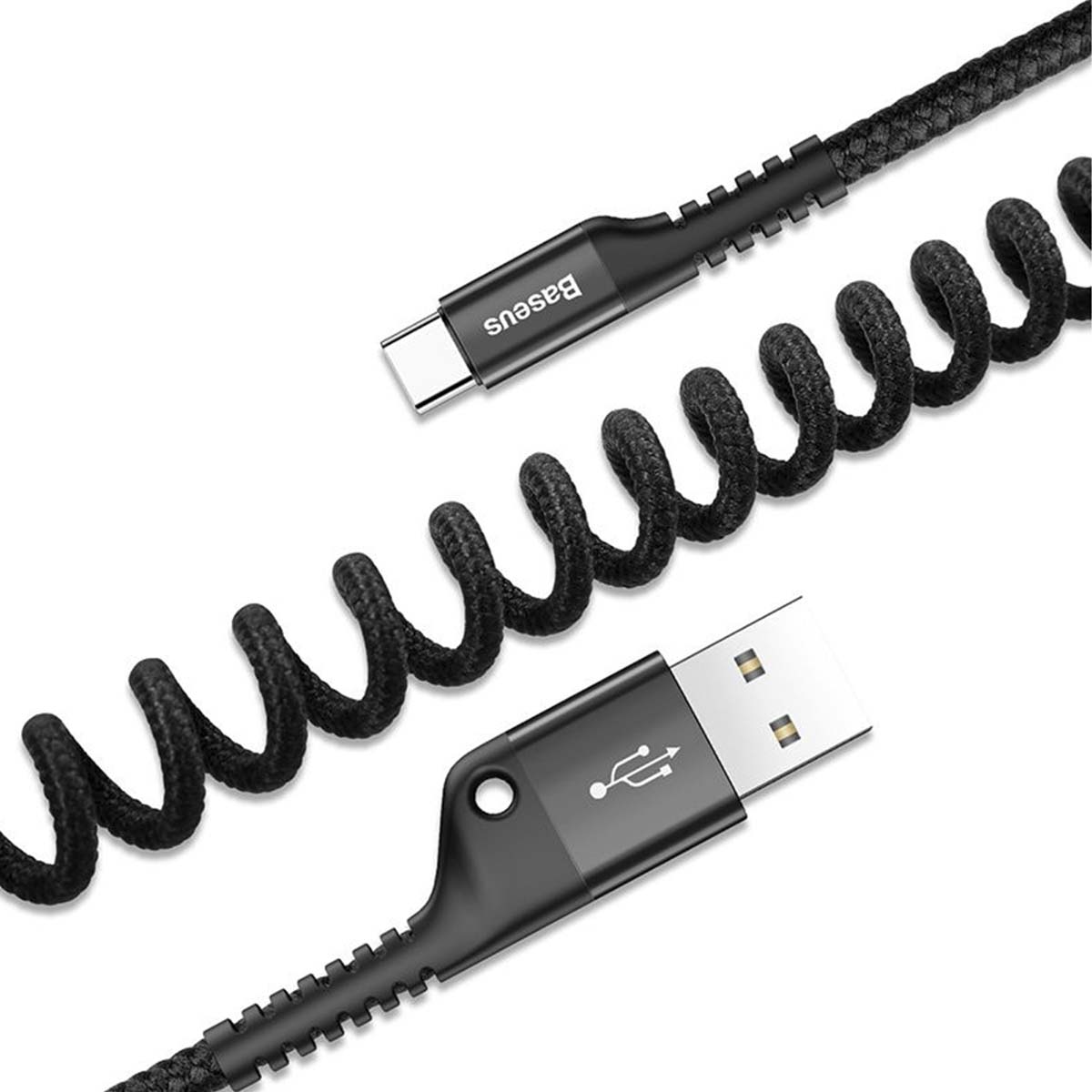 Кабель USB Type-C BASEUS Fish Eye Spring Data Cable, 2А, длина 1 метр, нейлоновое армирование, цвет черный