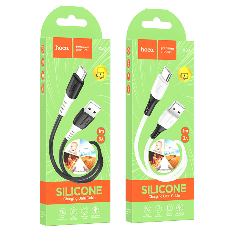 Кабель HOCO X82 Slender USB Type C, 3A, длина 1 метр, цвет черный