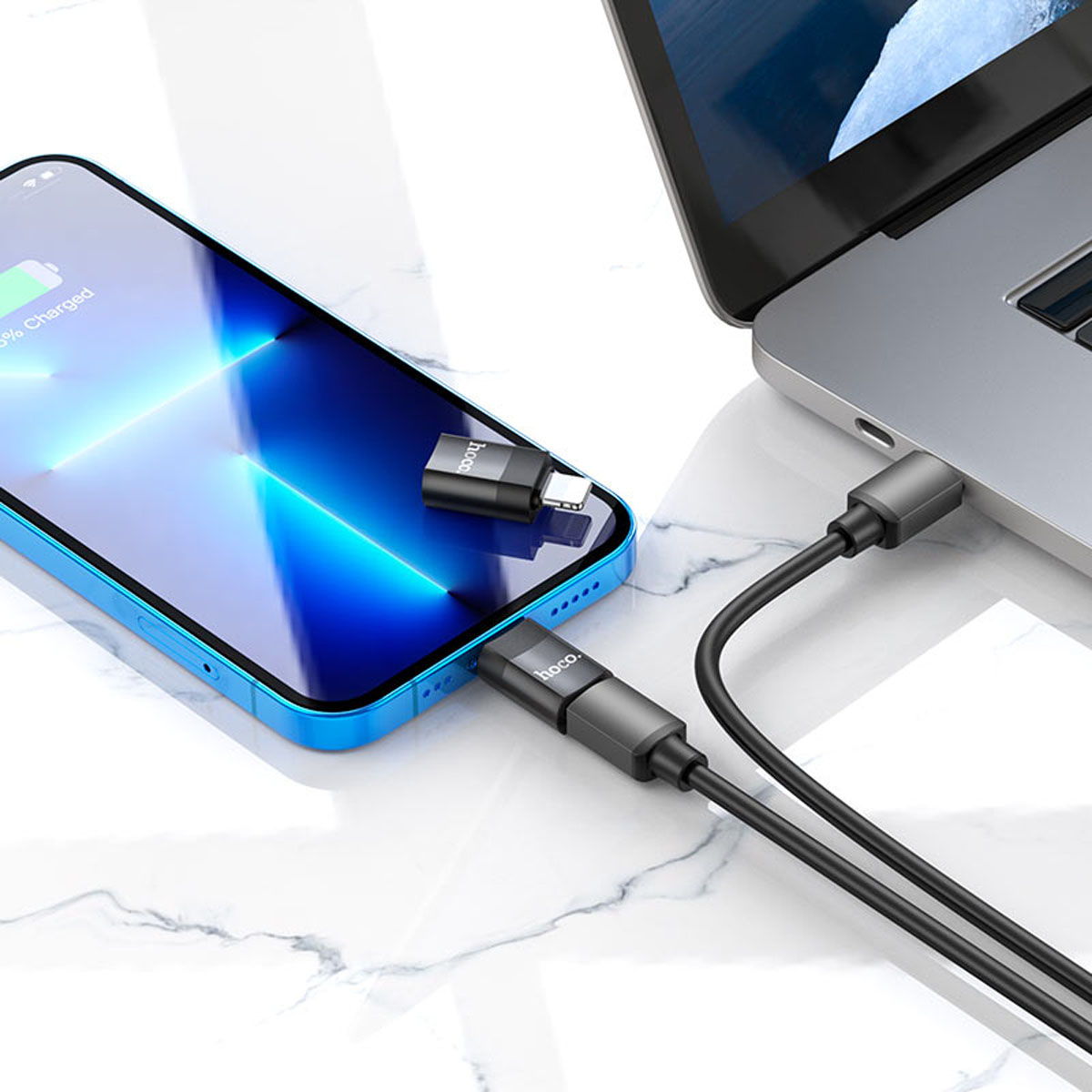 Адаптер, переходник OTG HOCO UA17 Lightning 8 pin (папа) на USB Type C (мама), 2A, цвет черный