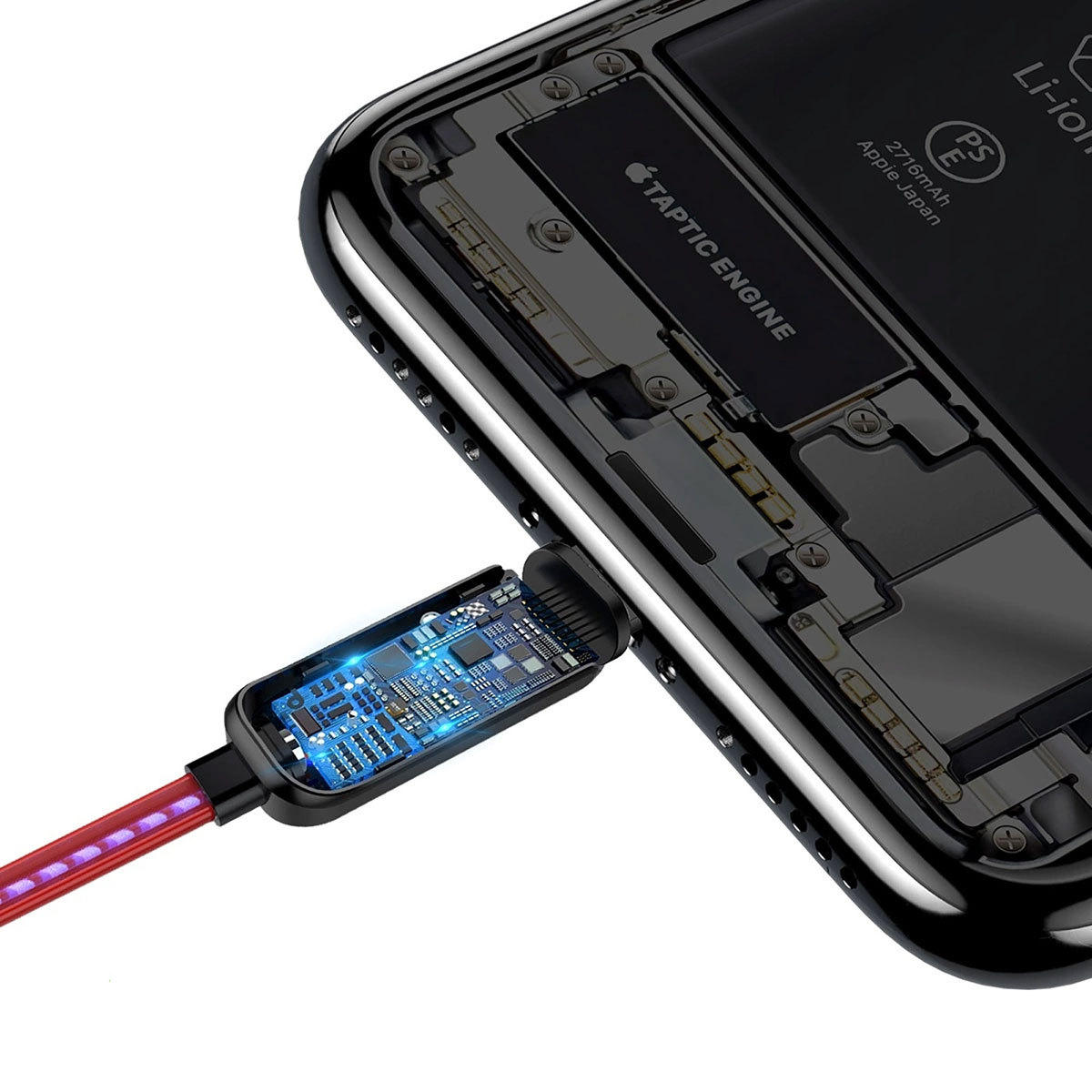 BASEUS CALLG-09 кабель с подсветкой Glowing Data Cable Lightning 8-pin, 2.4A, 1 метр, цвет красный.