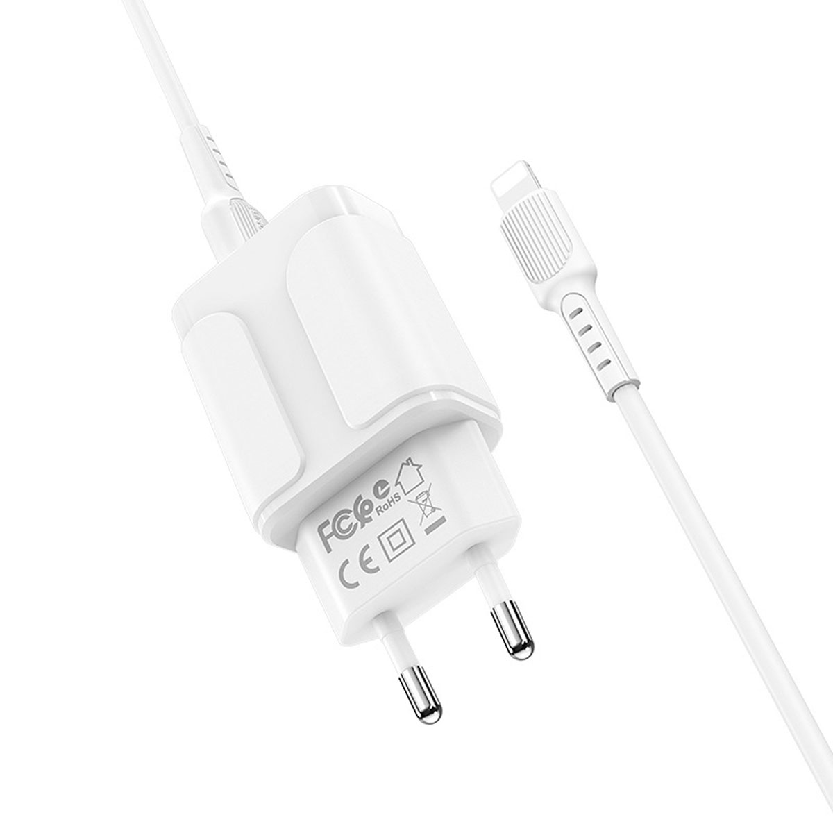BOROFONE BA37A Speedy, сетевое зарядное устройство с двумя USB портами, с кабелем APPLE Lightning 8-pin, цвет белый.