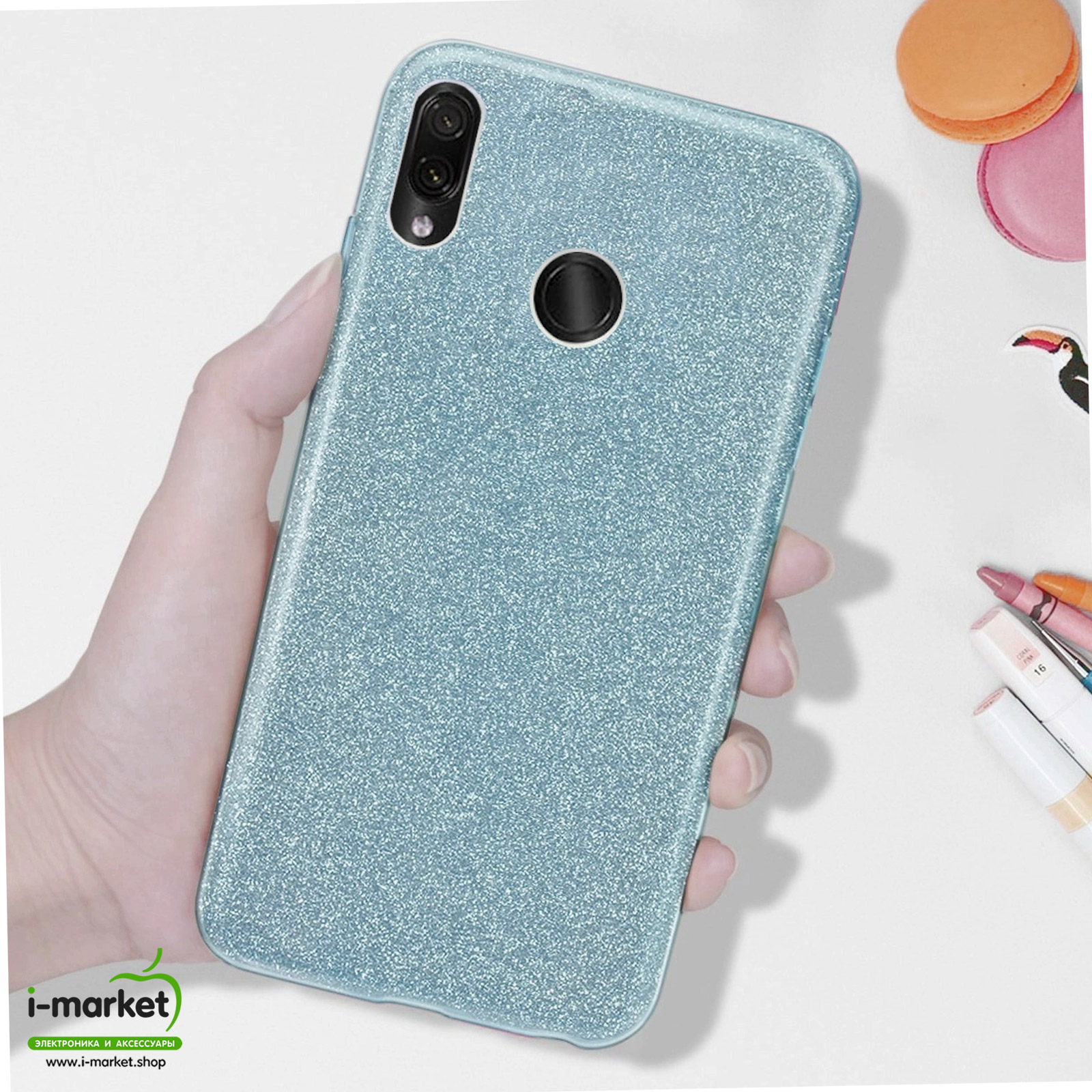 Чехол накладка Shine для XIAOMI Redmi Note 7, Redmi Note 7 Pro, силикон, блестки, цвет голубой