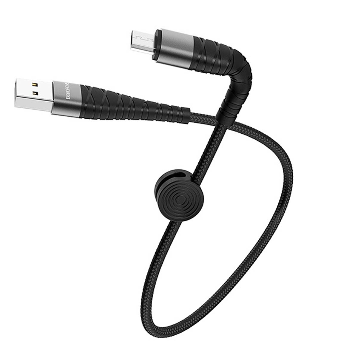 Кабель BOROFONE BX32 Munificent Micro USB, 2.4A, длина 25 сантиметров, силиконовый, армированная нейлоновая оплетка, цвет черный