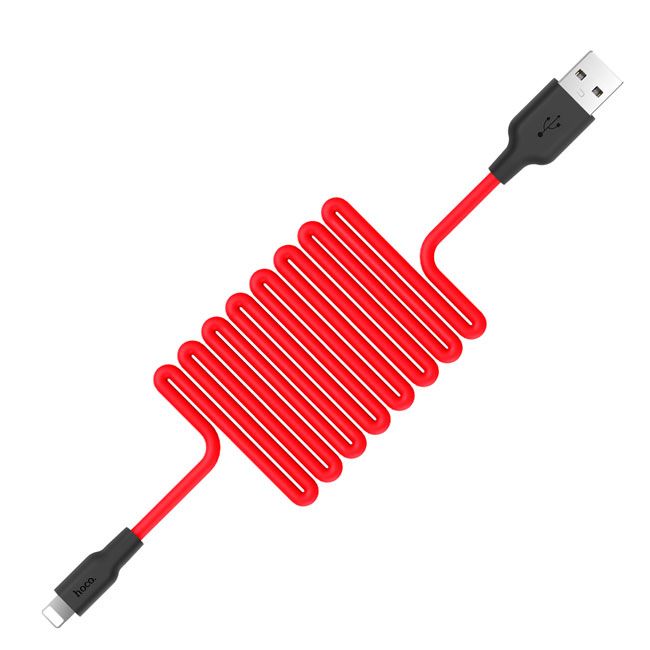 HOCO X21 Силиконовый кабель APPLE Lightning 8-pin (1м) негорючий, морозоустойчивый, чёрно-красный