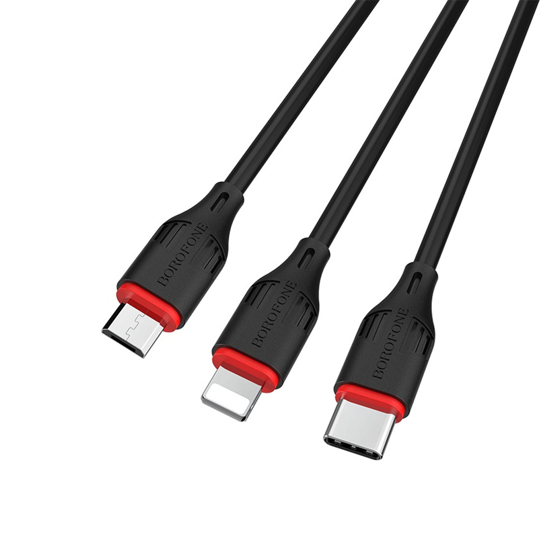 Кабель BOROFONE BX17 Enjoy 3 в 1 USB на Lightning 8 pin, Micro USB, длина 1 метр, цвет черный
