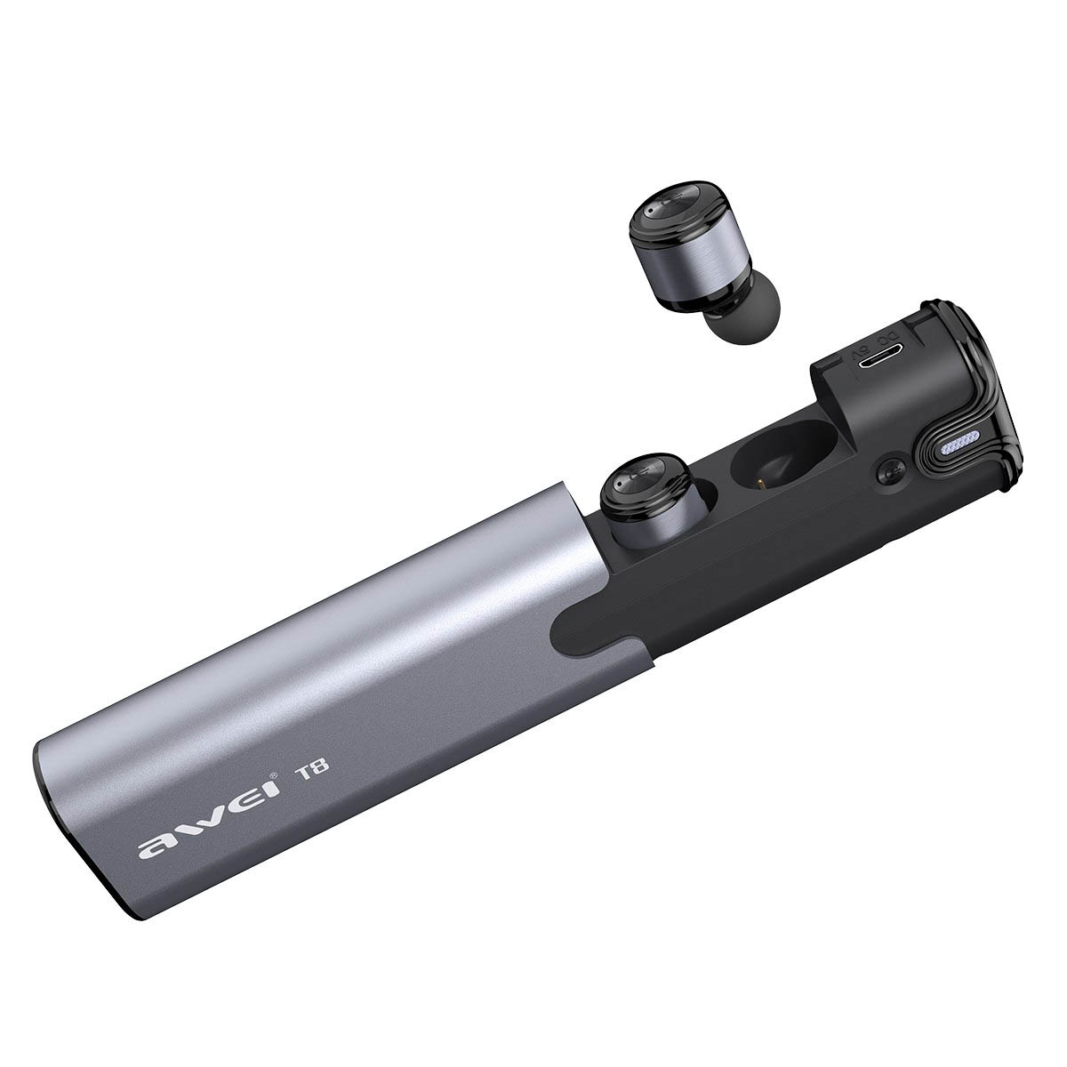 Гарнитура (наушники с микрофоном) беспроводная, AWEI T8 TWS Bluetooth Earphone цвет серый.