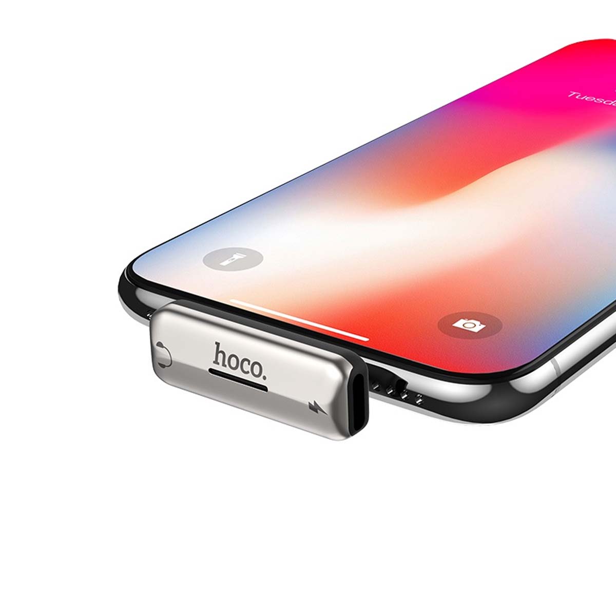 Цифровой аудио конвертер, переходник, HOCO LS27 APPLE Lightning 8 pin на 2 APPLE Lightning 8 pin, цвет серебристый