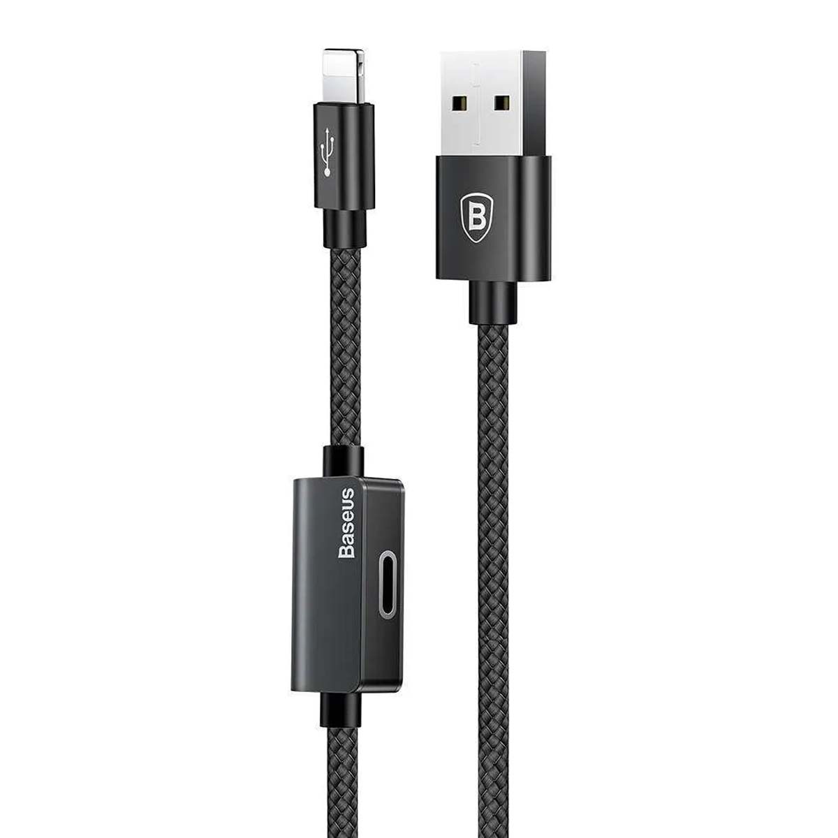 Кабель переходник Baseus Music Series Audio Cable APPLE Lightning 8 pin, доп разъем APPLE Lightning 8 pin, 2A, длина 1 метр, цвет черный