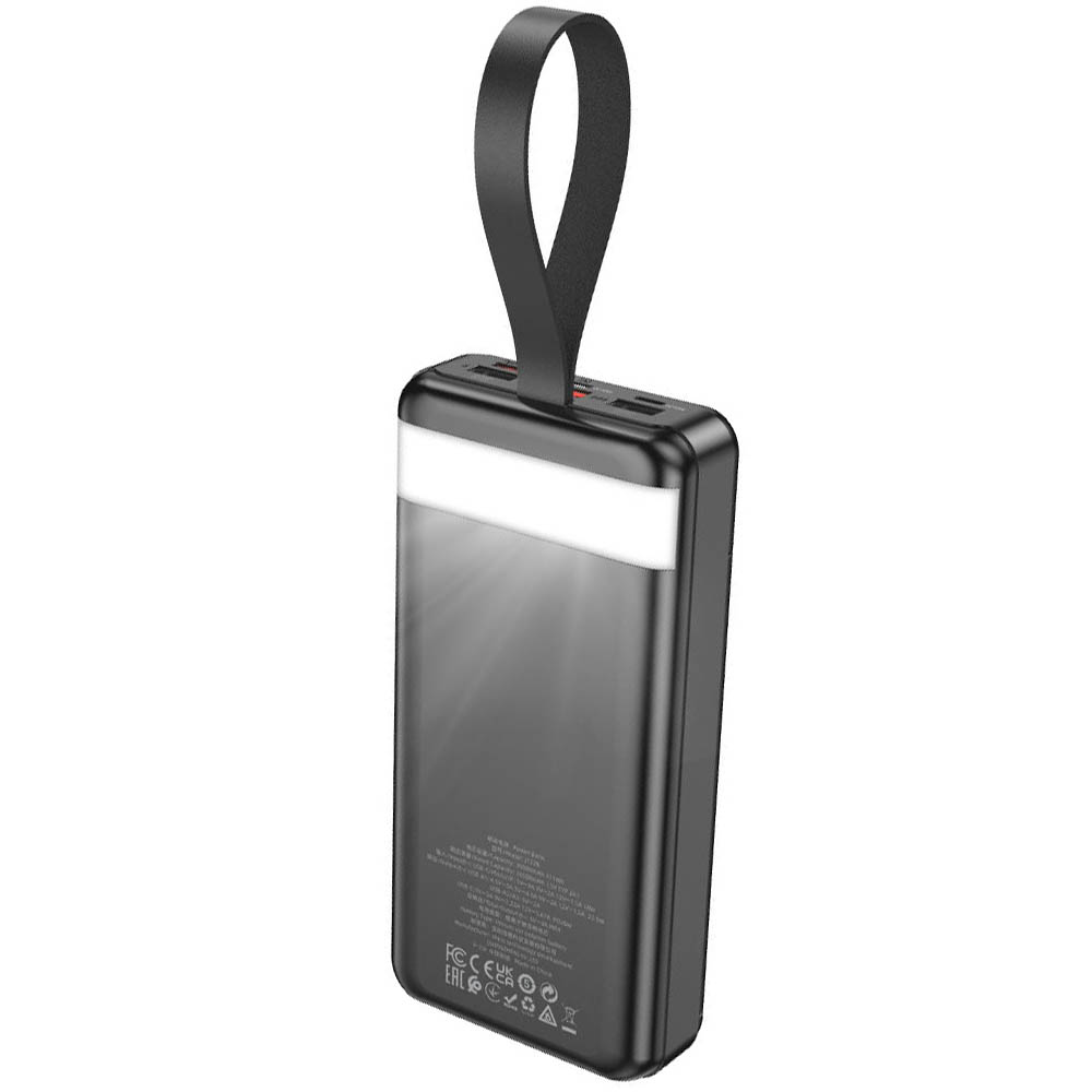Внешний портативный аккумулятор, Power Bank HOCO J123B, 30000 mAh, фонарик, LED дисплей, PD20W, QC3.0, 22.5W, цвет черный