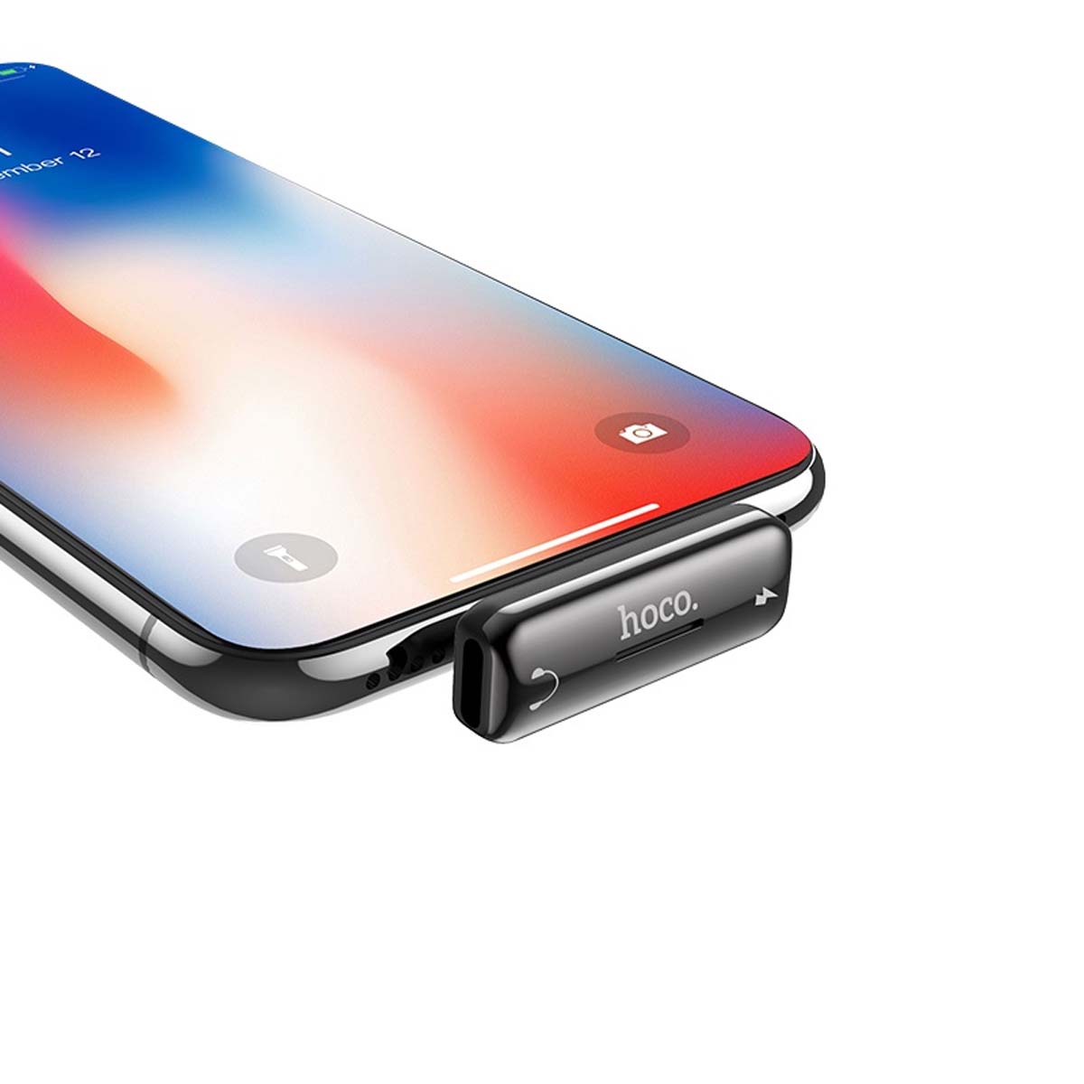 Цифровой аудио конвертер, переходник, HOCO LS27 APPLE Lightning 8 pin на 2 APPLE Lightning 8 pin, цвет черно серый