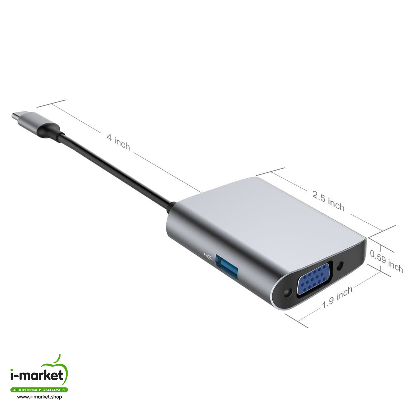 USB-концентратор (ХАБ) Baseus Enjoyment series Type-C на VGA + USB 3.0, цвет серый (распродажа -80%)