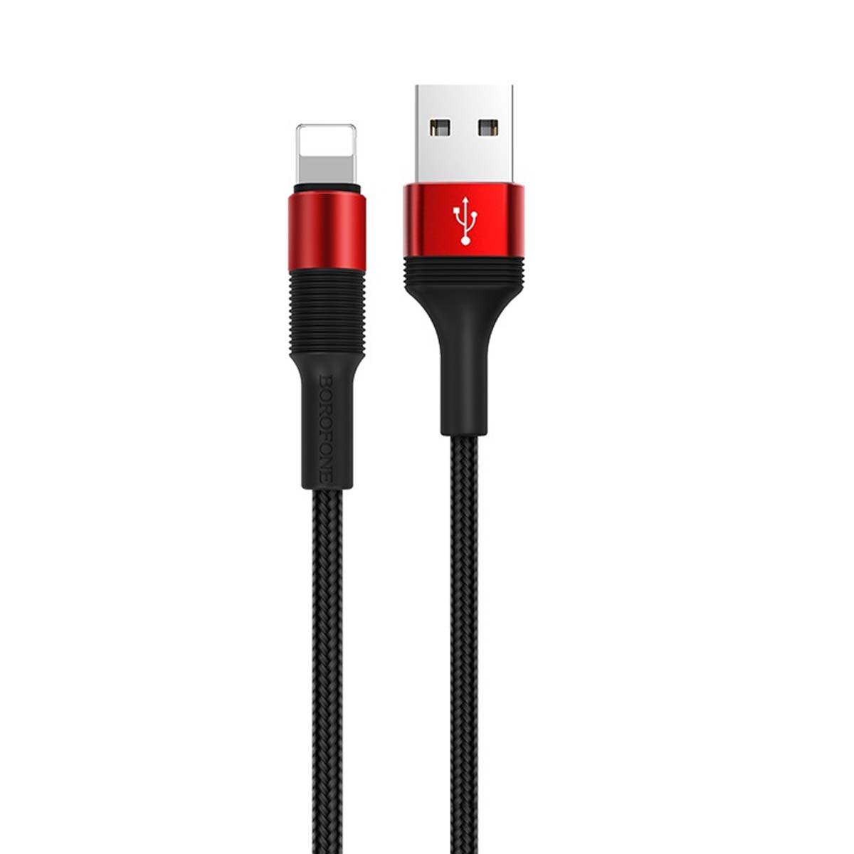 Кабель BOROFONE BX21 Outstanding APPLE Lightning 8 pin, 2.4A, длина 1 метр, нейлоновая оплетка, цвет черно красный