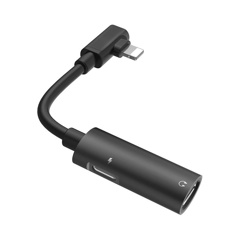 HOCO LS18 адаптер / конвертер /  аудио преобразователь для APPLE lightning 8-pin на наушники 8 pin и зарядный кабель 8 pin, цвет черный.