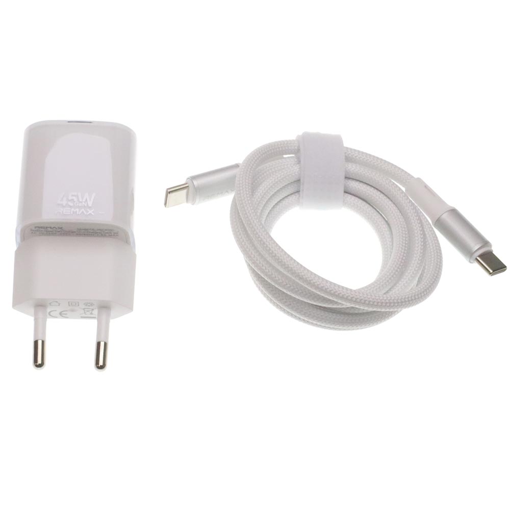 СЗУ (Сетевое зарядное устройство) REMAX GaN CA-26 (C45W) с кабелем USB Type C на USB Type C, 45W, 1 USB Type C, длина 1.2 метра, цвет белый
