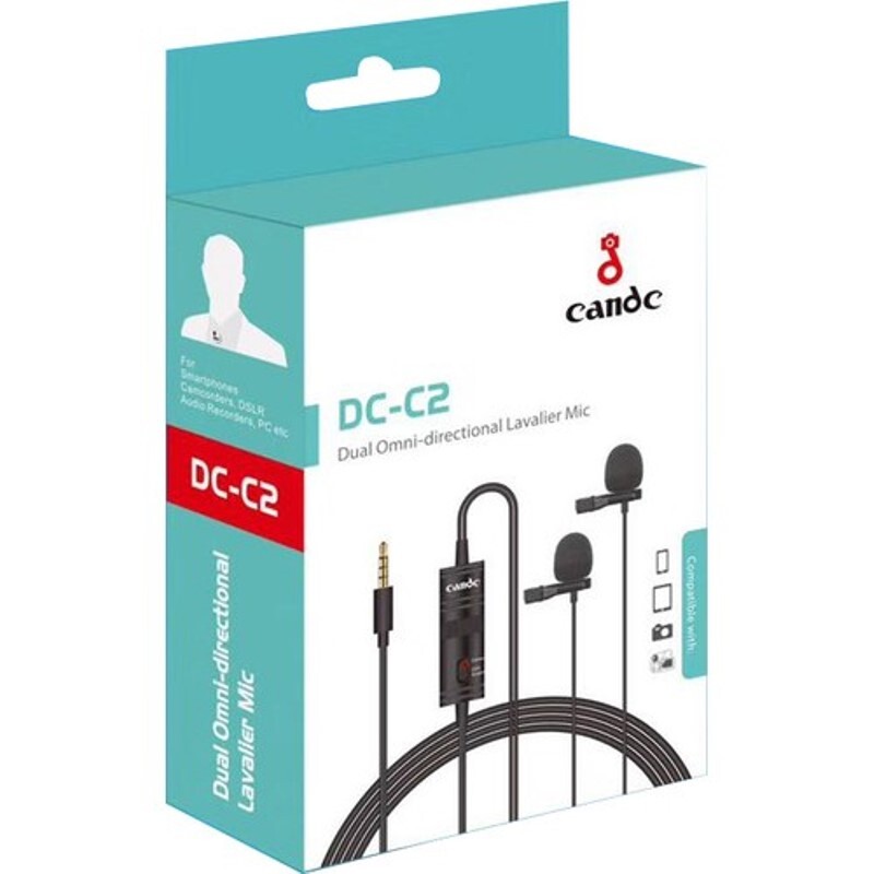 Всенаправленный петличный (на прищепке) двойной микрофон Candc DC-C2, длина кабеля 4 метра, цвет черный (распродажа -50%)