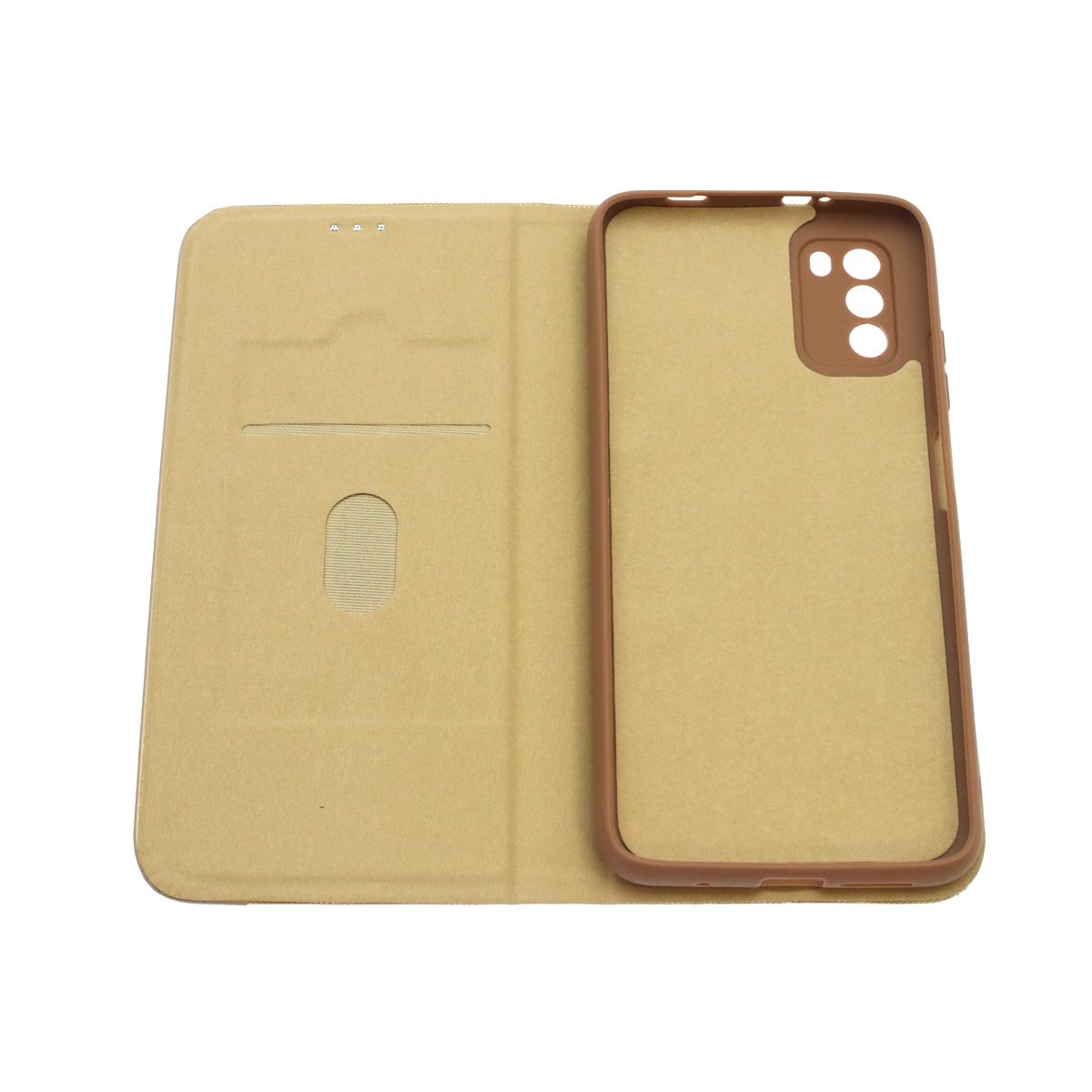 Чехол книжка MESH для XIAOMI POCO M3, текстиль, силикон, бархат, визитница, цвет золотистый