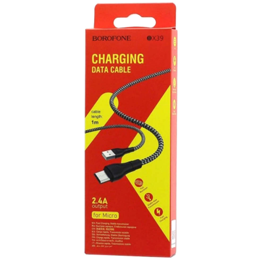 Кабель BOROFONE BX39 Beneficial Micro USB, 2.4A, длина 1 метр, силикон, нейлоновая оплетка, цвет черно белый