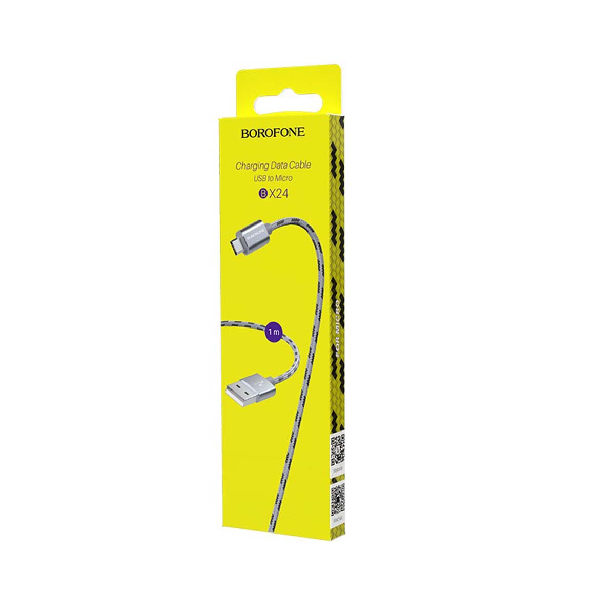 Кабель BOROFONE BX24 Ring current Micro USB, 2.4A, длина 1 метр, нейлоновая оплетка, цвет серый