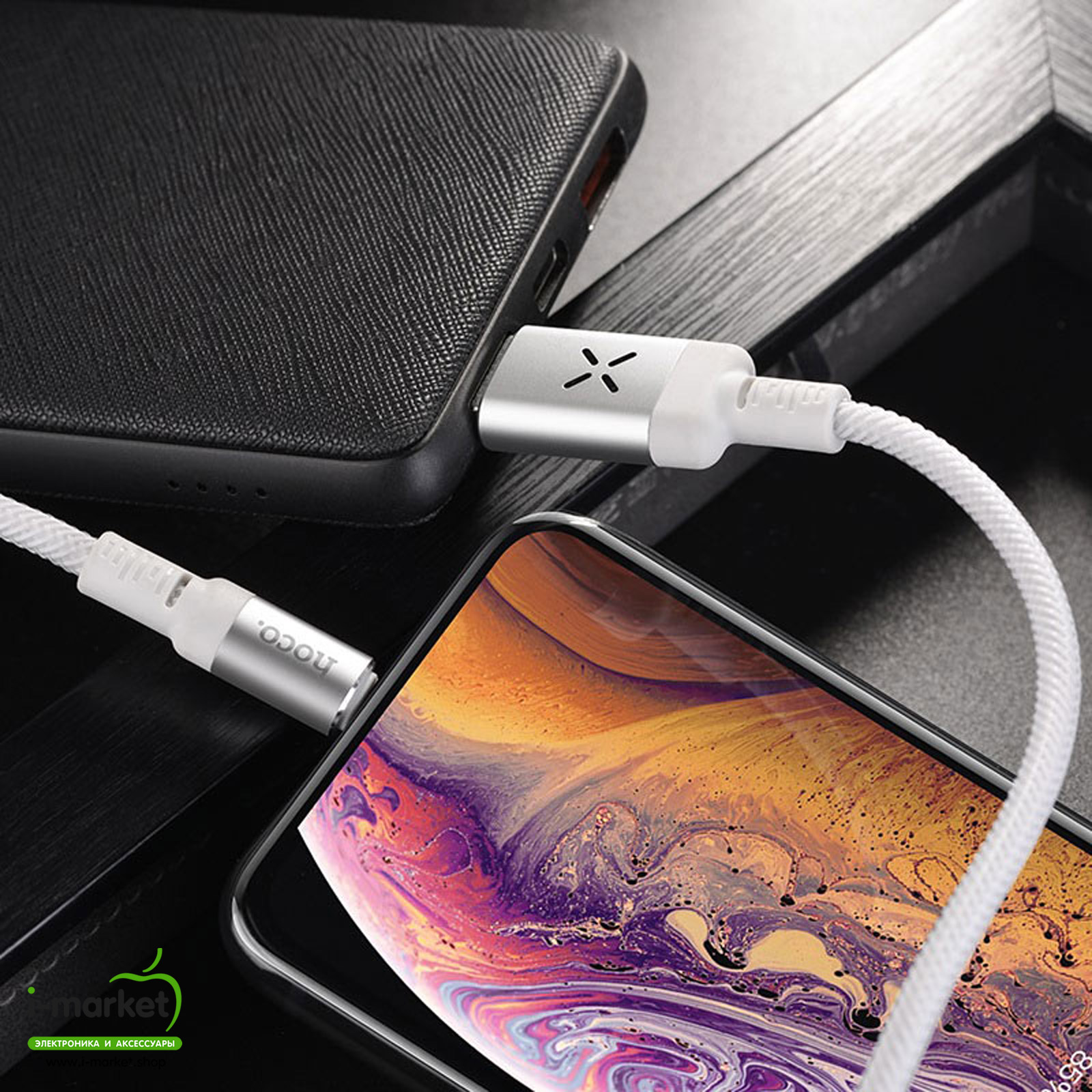 HOCO U63 Spirit кабель APPLE Lightning 8-pin, LED подсветка от звука, 1.2 метра, цвет белый.