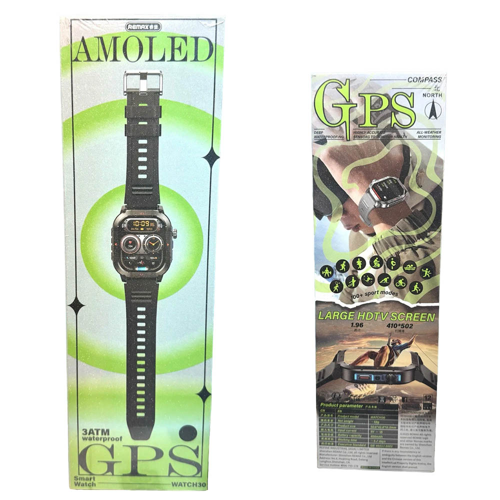 Смарт часы REMAX Watch 30, Amoled дисплей, GPS, цвет черный