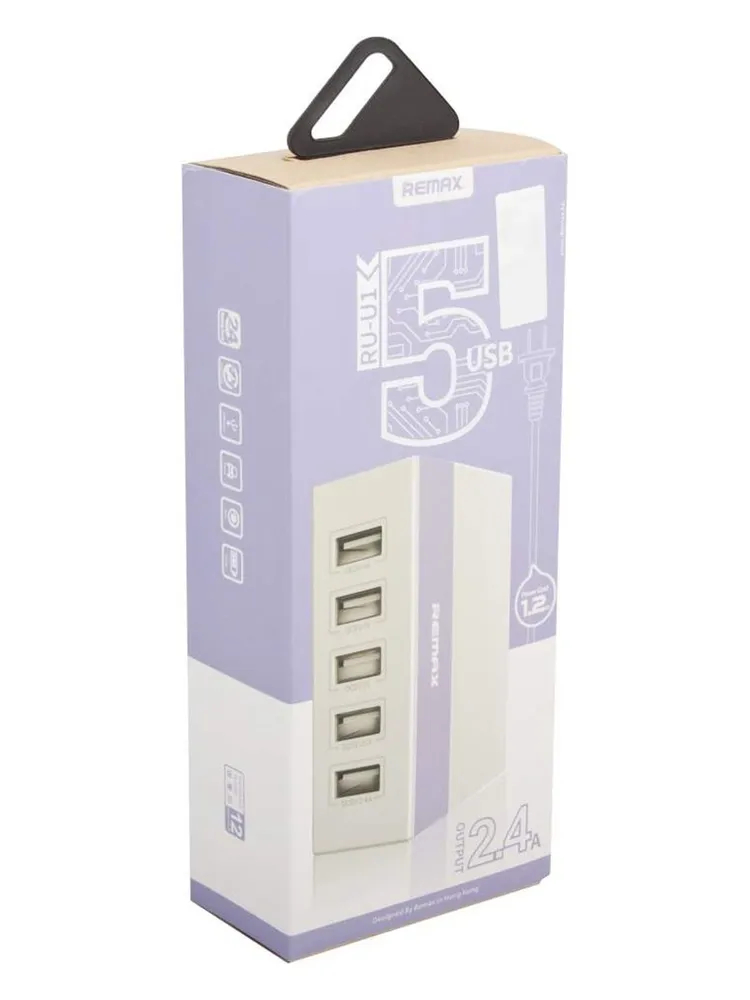 СЗУ (Сетевое зарядное устройство) REMAX RU-U1 на 5 портов USB, цвет белый