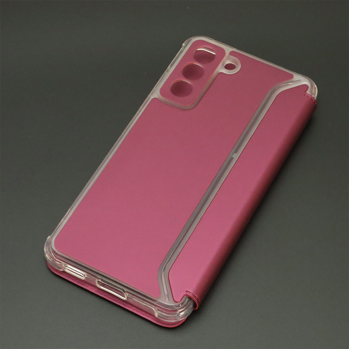 Чехол книжка для SAMSUNG Galaxy S21 FE (SM-G990B), экокожа, визитница, цвет бордовый