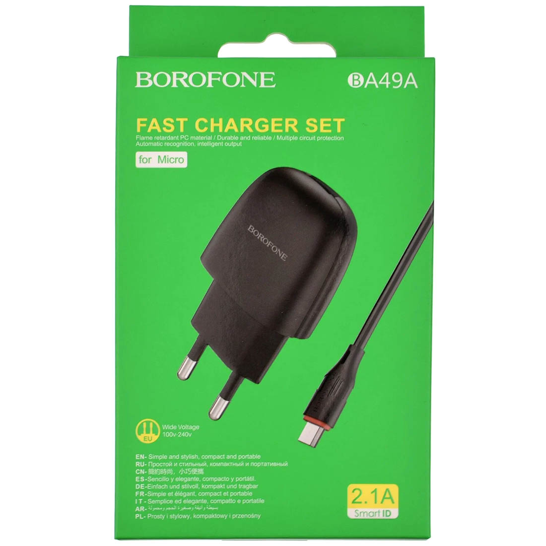 СЗУ (Сетевое зарядное устройство) BOROFONE BA49A Vast Power с кабелем Micro USB, 2.1A, 1 USB, длина 1 метр, цвет черный СЗУ (Сетевое зарядное устройство) BOROFONE BA49A Vast Power с кабелем Micro USB, 2.1A, 1 USB, длина 1 метр, цвет черный