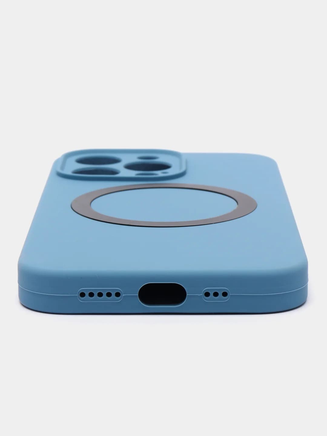 Чехол накладка Silicone Case для APPLE iPhone 13 Pro Max, с поддержкой MagSafe, защита камеры, силикон, бархат, цвет небесно-голубой