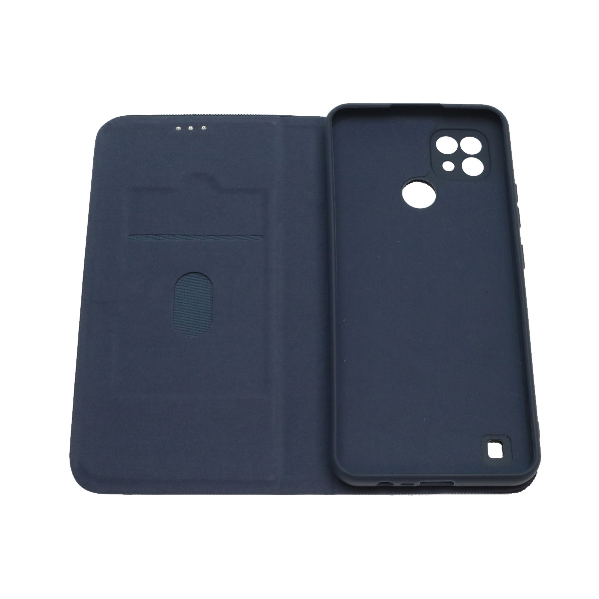 Чехол книжка MESH для Realme C21, текстиль, силикон, бархат, визитница, цвет темно синий