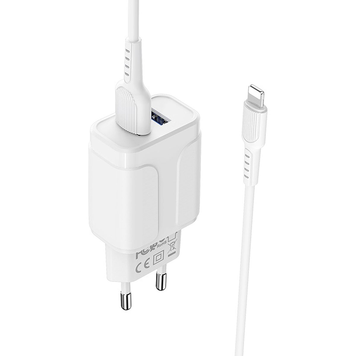 BOROFONE BA37A Speedy, сетевое зарядное устройство с двумя USB портами, с кабелем APPLE Lightning 8-pin, цвет белый.