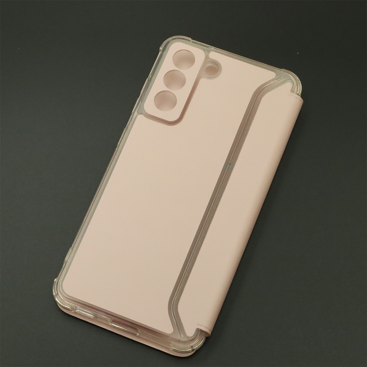 Чехол книжка для SAMSUNG Galaxy S21 FE (SM-G990B), экокожа, визитница, цвет розовый песок