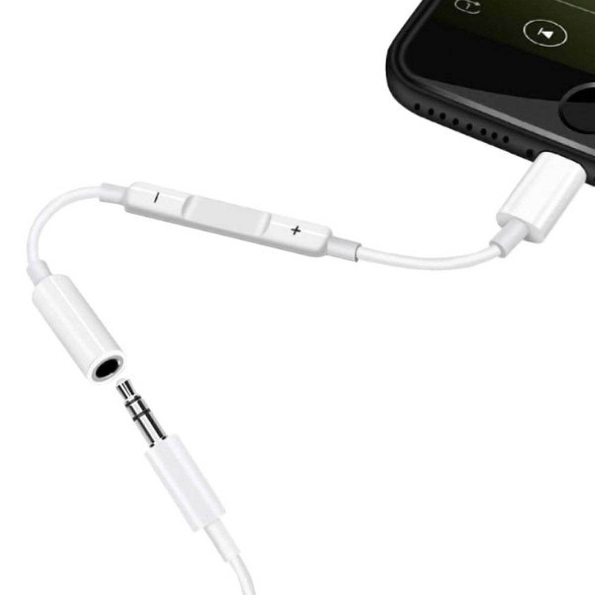 Аудио кабель, переходник MH020 для Lightning 8 pin на аудио вход 3.5 mm jack, цвет белый