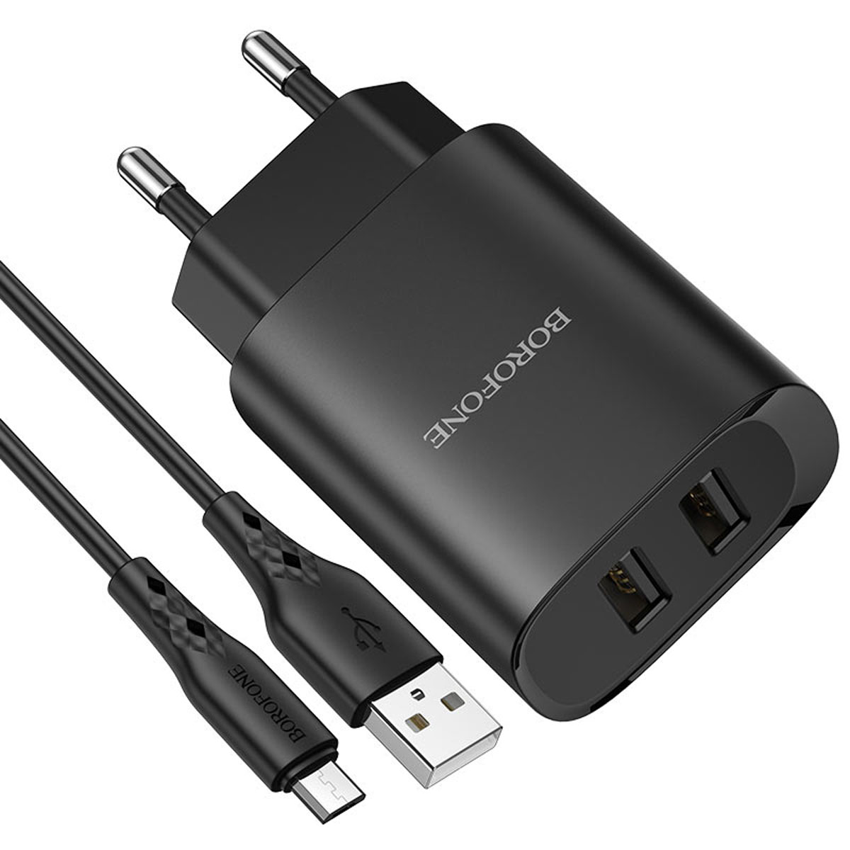 СЗУ (Сетевое зарядное устройство) BOROFONE BN2 Super fast с кабелем Micro USB, 2.1А, длина 1 метр, цвет черный | ВСЁ ПО 300