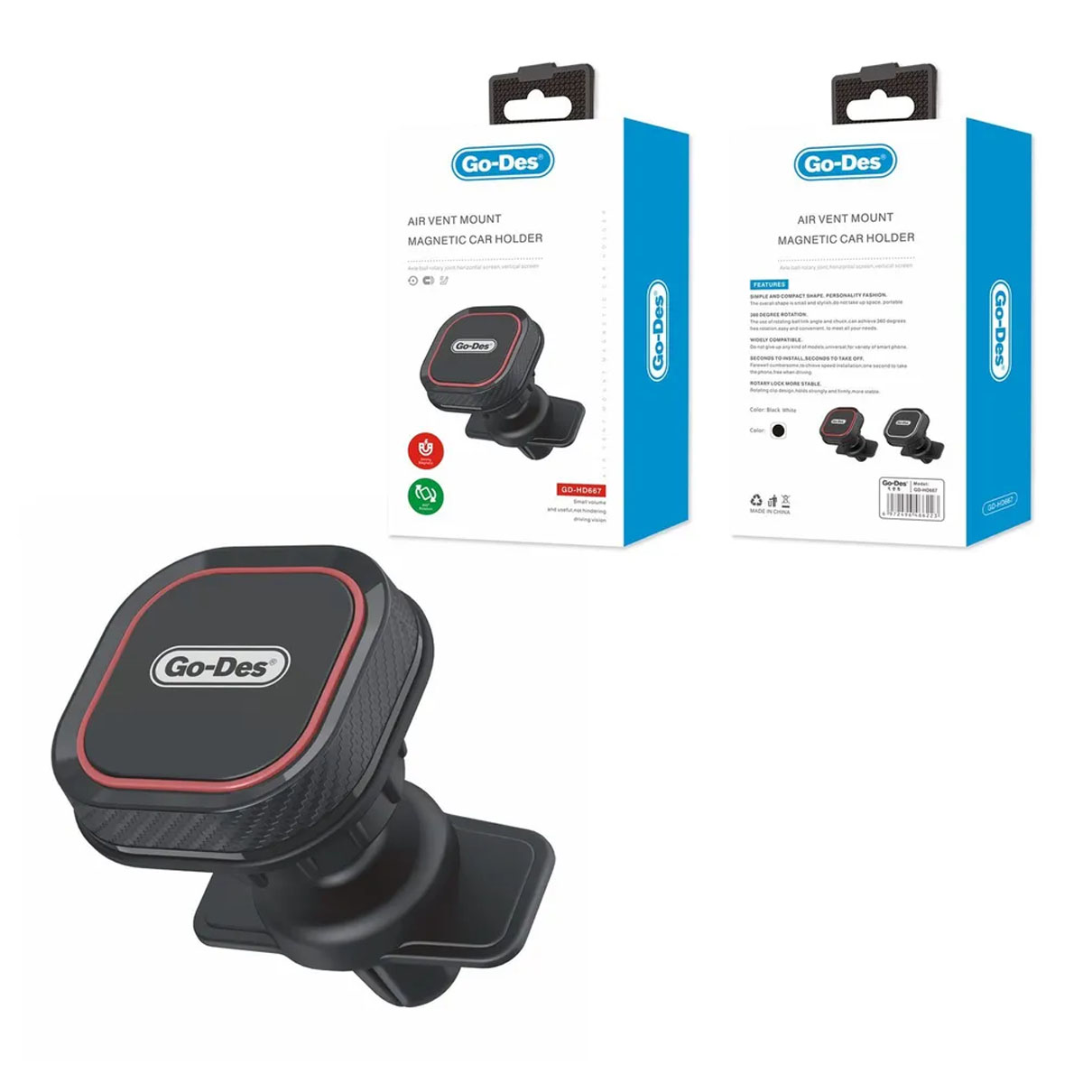 Автомобильный магнитный держатель GO-DES GD-HD667 для смартфона, цвет черный