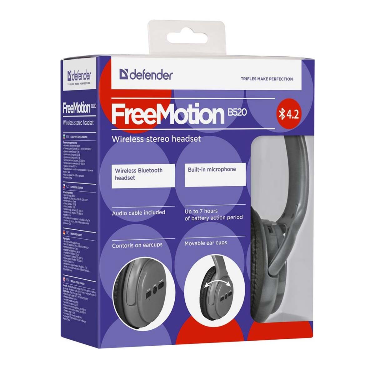 Гарнитура (наушники с микрофоном) беспроводная, полноразмерная, DEFENDER FreeMotion B520, цвет серый