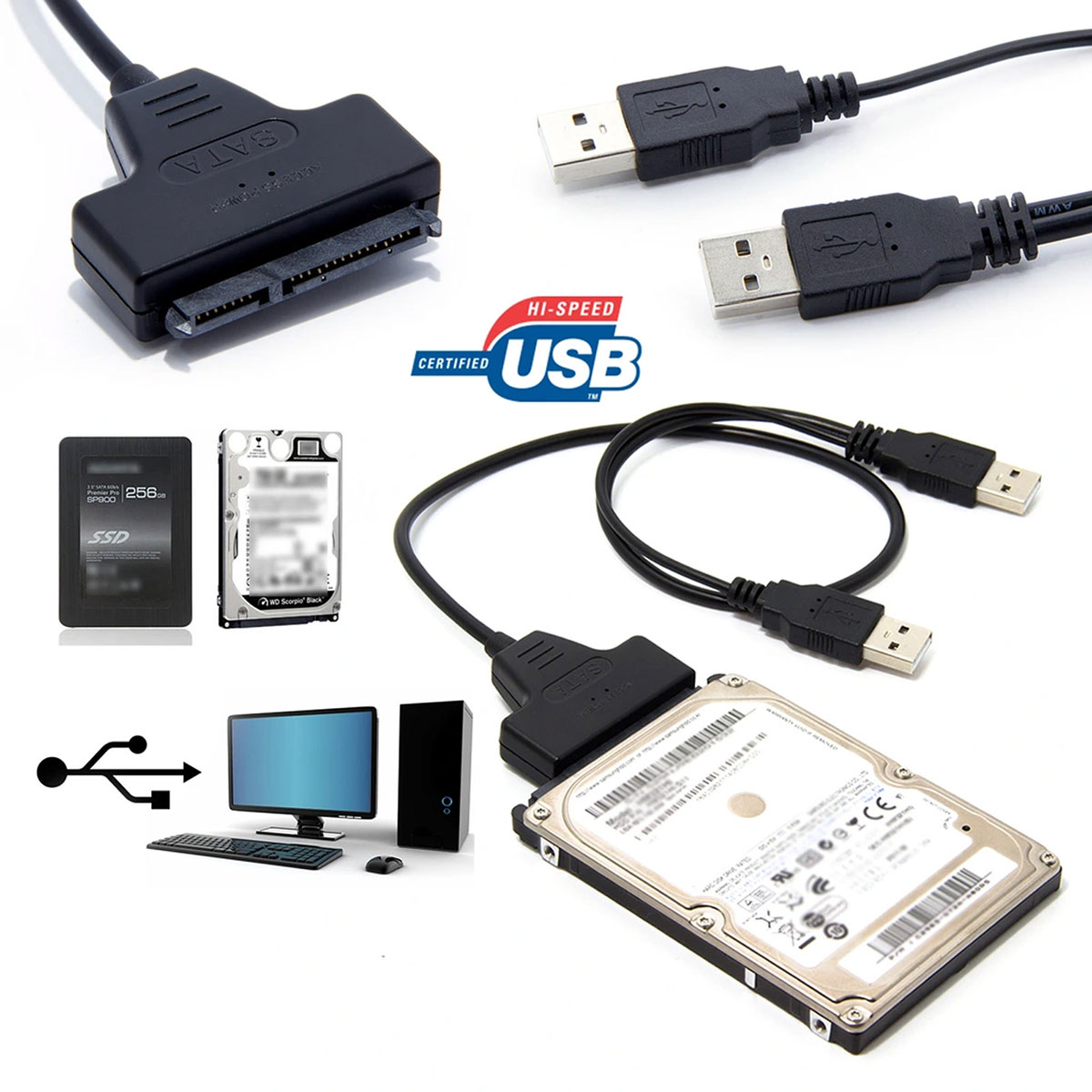 Адаптер, конвертер, переходник USB 2.0 для жестких дисков HDD 2.5" SATA, цвет черный. Адаптер, конвертер, переходник USB 2.0 для жестких дисков HDD 2.5" SATA, цвет черный.