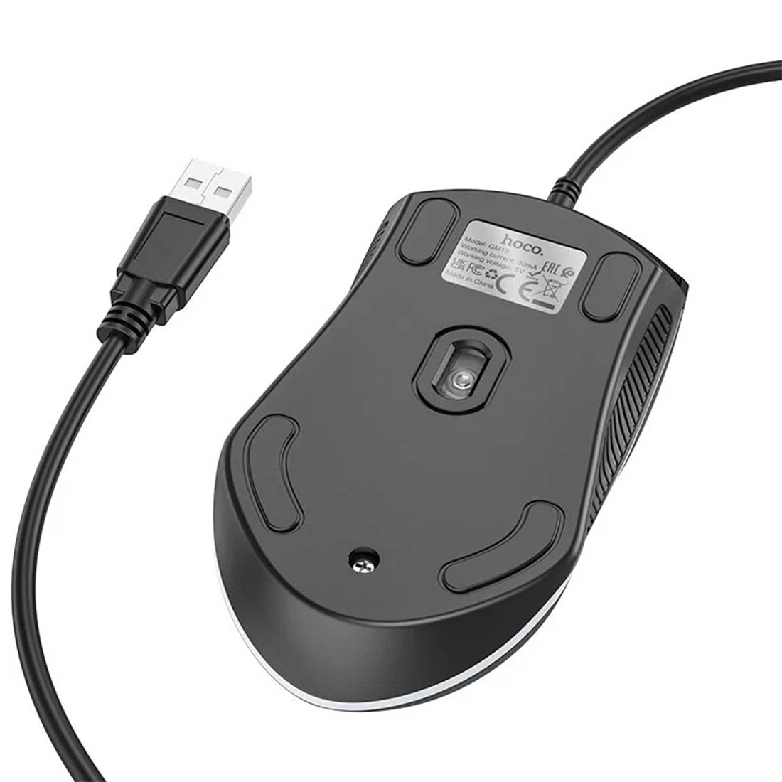 Компьютерная мышь HOCO GM19, RGB подсветка, проводная, цвет черный