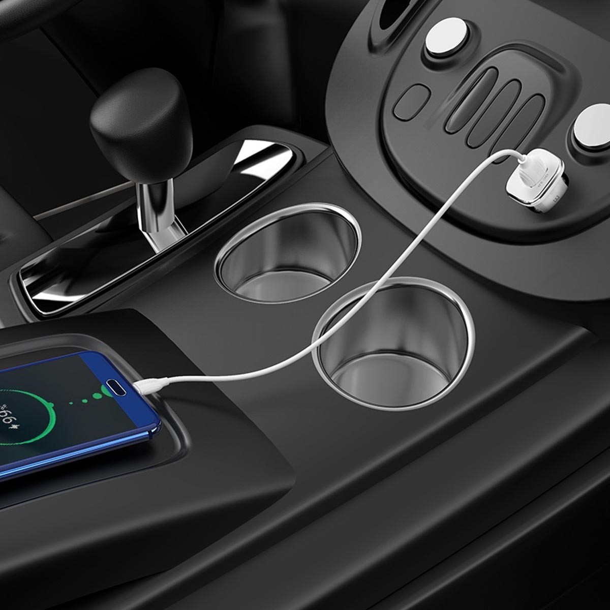 АЗУ (Автомобильное зарядное устройство) BOROFONE BZ12A Lasting power с кабелем USB Type C, длина 1 метр, цвет белый