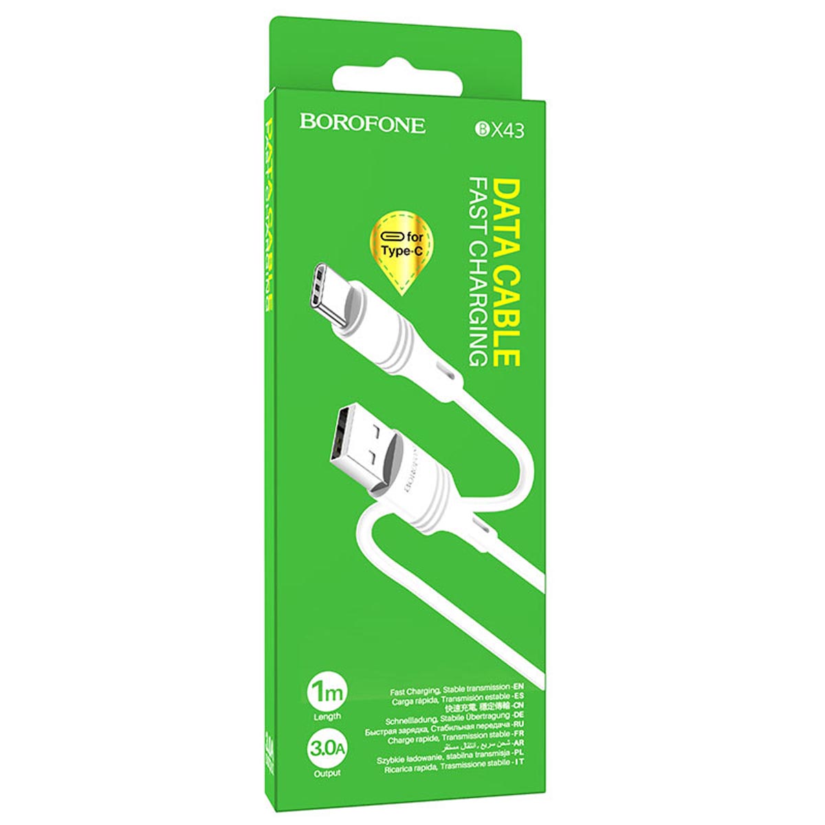 Кабель BOROFONE BX43 CoolJoy USB Type C, 3.0А, длина 1 метр, силикон, цвет белый