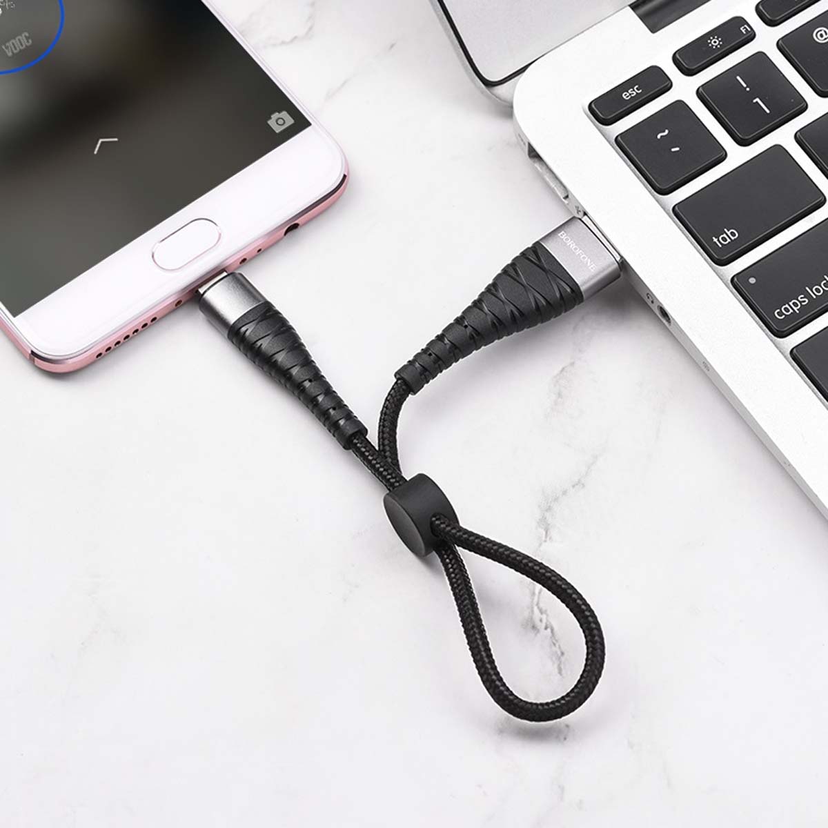 Кабель BOROFONE BX32 Munificent Micro USB, 2.4A, длина 25 сантиметров, силиконовый, армированная нейлоновая оплетка, цвет черный