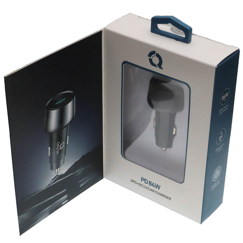 АЗУ (Автомобильное зарядное устройство) QAYAN QCC167, PD84W, 2 USB Type C, 1 USB A, цвет черно серебристый