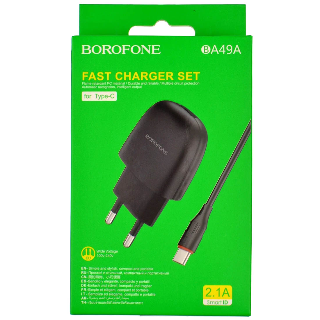 СЗУ (Сетевое зарядное устройство) BOROFONE BA49A Vast Power с кабелем Type C, 2.1A, 1 USB, длина 1 метр, цвет черный СЗУ (Сетевое зарядное устройство) BOROFONE BA49A Vast Power с кабелем Type C, 2.1A, 1 USB, длина 1 метр, цвет черный