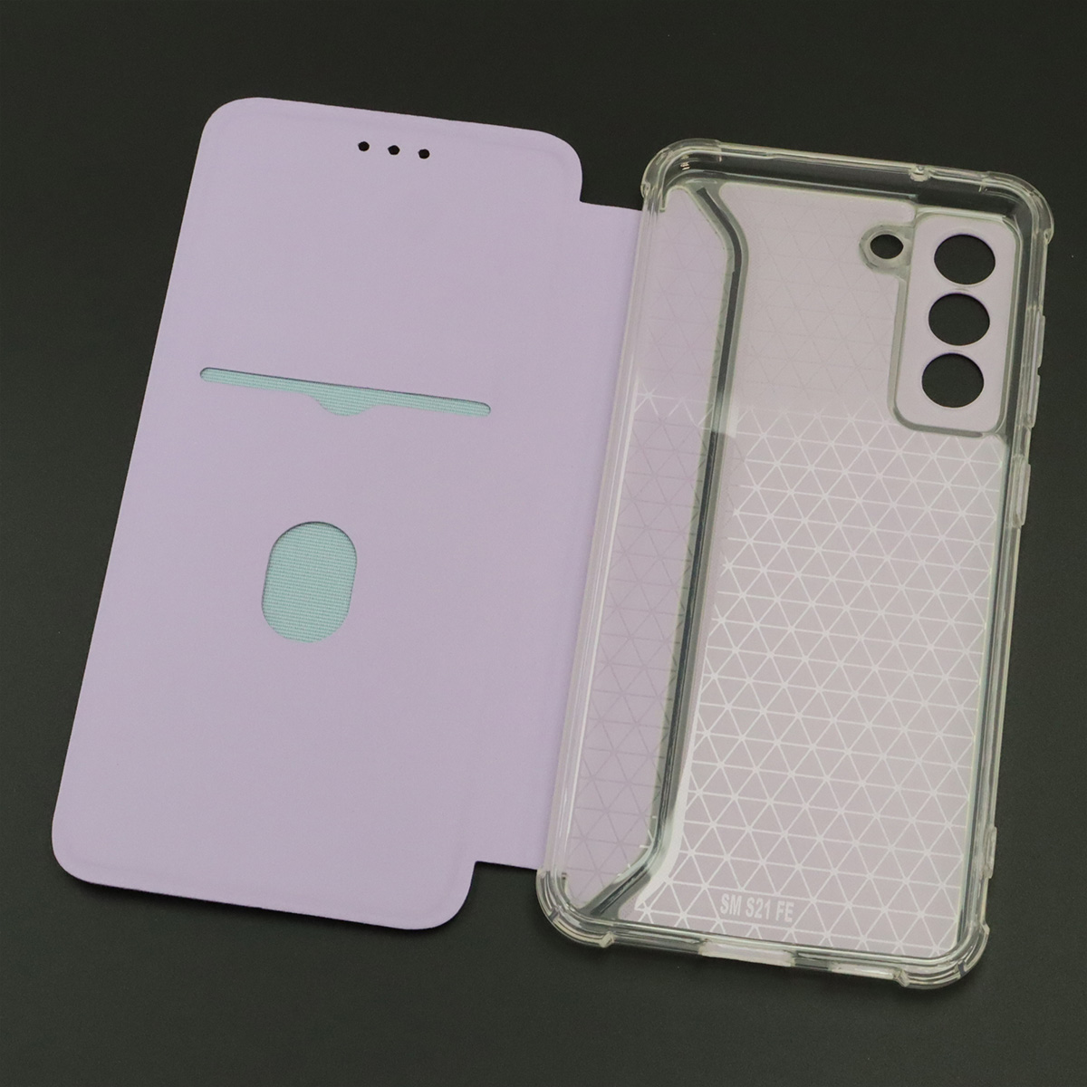 Чехол книжка для SAMSUNG Galaxy S21 FE (SM-G990B), экокожа, визитница, цвет сиреневый