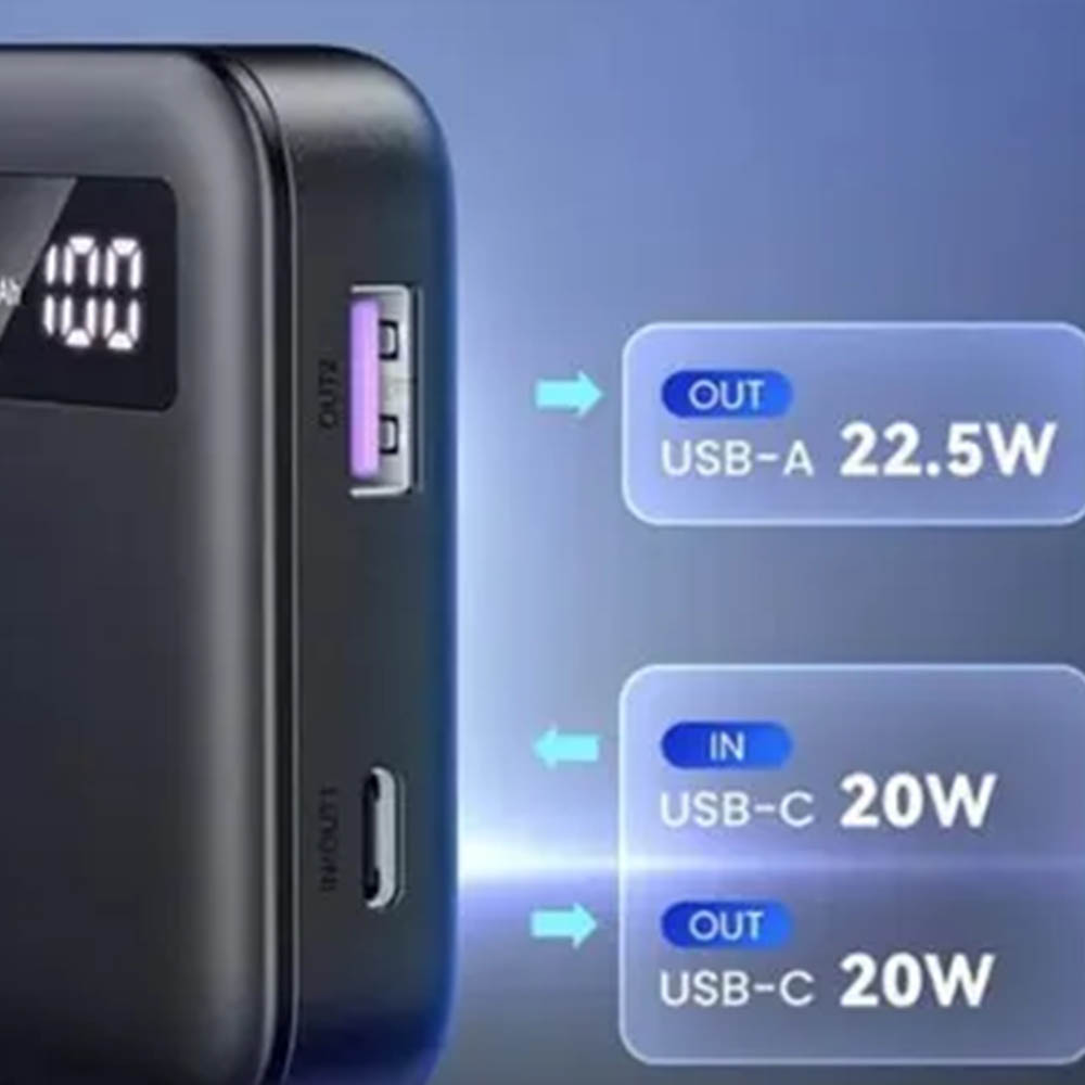 Внешний портативный аккумулятор, Power Bank UGREEN PB311, 10000 mAh, 22.5W, PD20W, LED дисплей, цвет черный