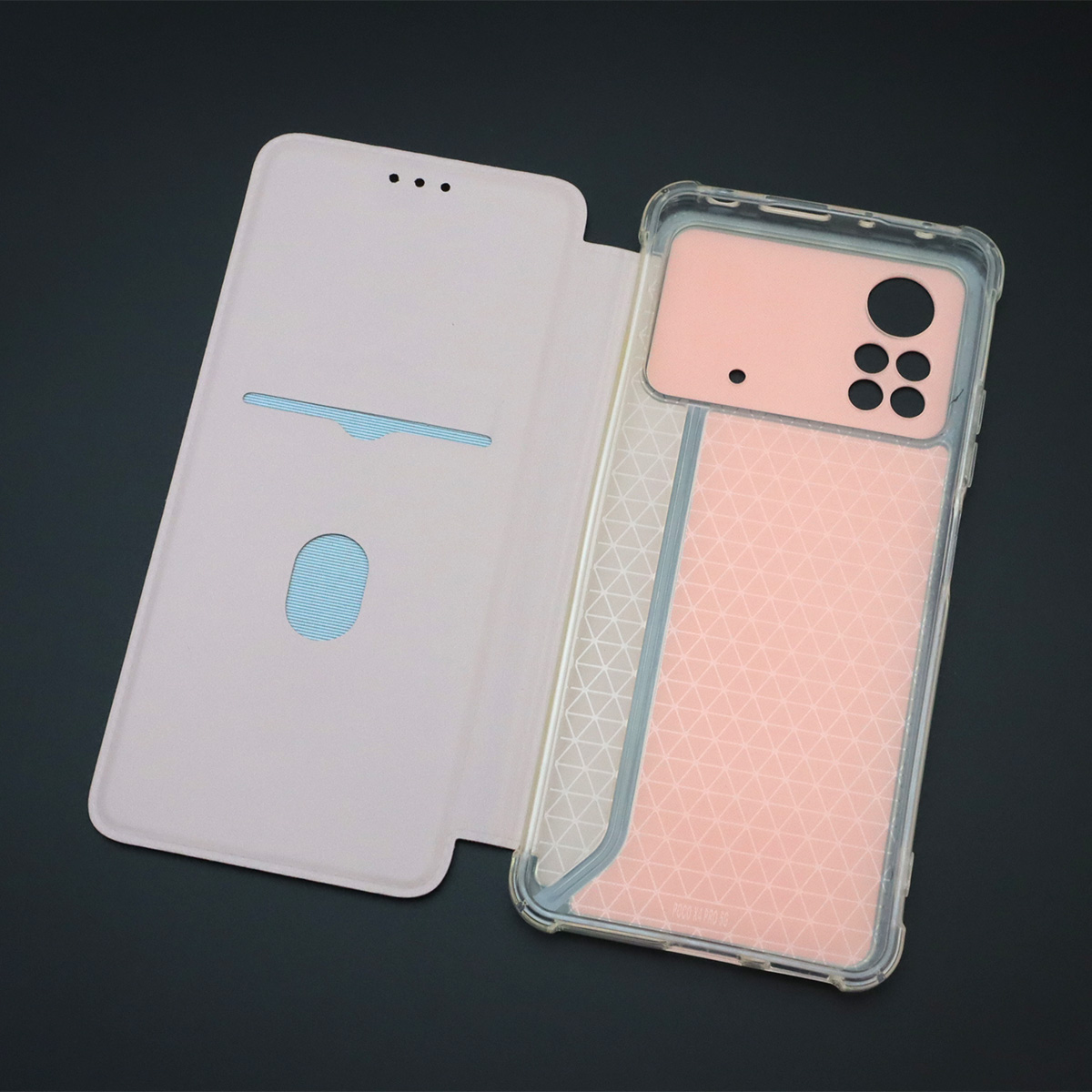 Чехол книжка для XIAOMI POCO X4 Pro 5G, экокожа, визитница, цвет розовый песок